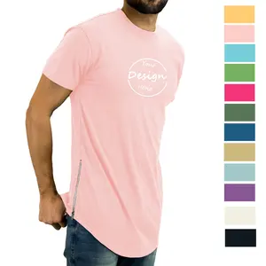 OEM Großhandel Hochwertige 100 gekämmte Baumwolle Scoop Bottom T-Shirt Digitaldruck Blank Longline T-Shirt Männer mit seitlichem Reiß verschluss