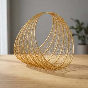 Golden Wire <b>Mesh</b> <b>Storage</b> <b>Basket</b> Geometric Shape Modern Home Decoration Metal Wire Craft - Product Image 1