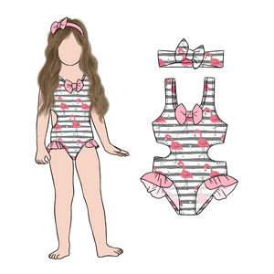 Vente chaude Été Cool et Doux Flamingo Imprimé Filles Maillots <span class=keywords><strong>De</strong></span> <span class=keywords><strong>Bain</strong></span> Ensemble avec <span class=keywords><strong>Bandeau</strong></span> pour Enfants - Product Image 5