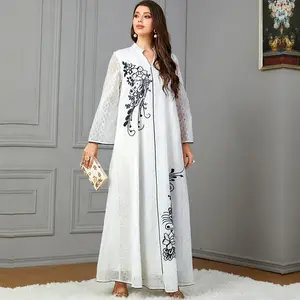 New Design Abaya Long Prayer Dress Loose Muslim Islamic Long Sleeve Embroidered Turkish Fashion Dubai White Dresses