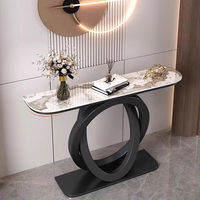Console murale de luxe moderne de style italien en marbre pour salon, villa, couloir, avec plateau en dalle de roche et base en métal, pour hôtel et salle à manger