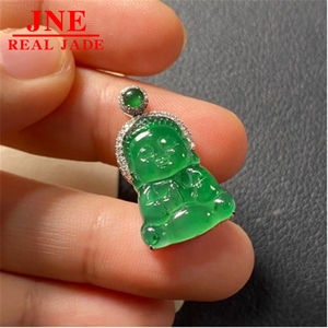 Bijoux en jade naturel de qualité A, couleurs originales, sculpture exquise, vert Manyang, super mignon petit <span class=keywords><strong>Bouddha</strong></span>, incrusté 18 carats avec certificat - Product Image 1