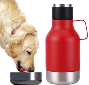 2 in 1 doppia parete in acciaio inox sottovuoto bottiglia d'acqua per animali domestici portatile rimovibile ciotola alimentatore per cani - Product Image 1