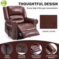 Fauteuil inclinable électrique en cuir avec fonction de levage, massage, chauffage lombaire, ports USB et poches latérales pour personnes âgées - Stock USA