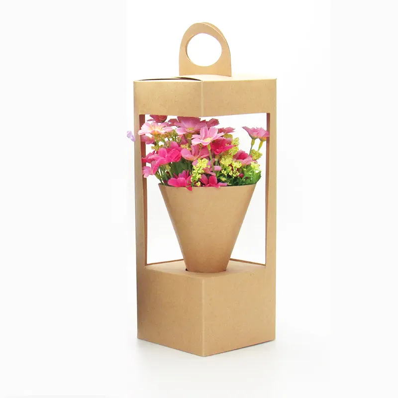 Umweltfreundliche Blumenarrangement-Blumen-Geschenkbox mit Griff Blumenzubehör Papierblumenverpackung Papiertüten