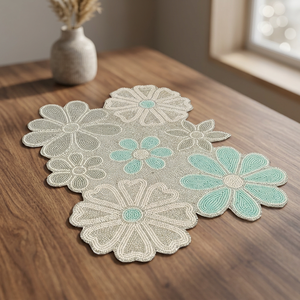Embroidered Floral Table <b>Runner</b> Cotton Beaded Design Classic Home Decor <b>Washable</b> Hand Wash - Product Image 4