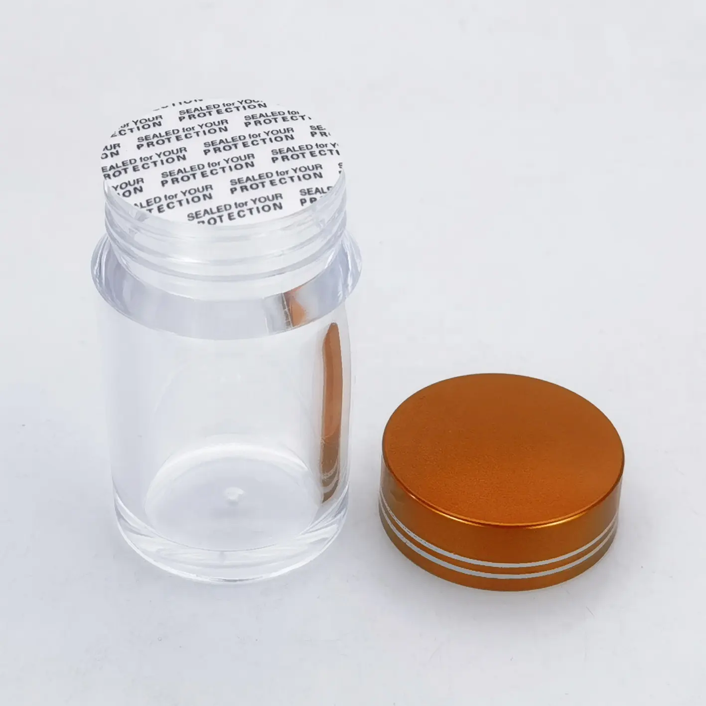 कैप्सूल 38/400 सोने धातु ढक्कन के साथ 35ml प्लास्टिक जार खाली बोतल दवा के लिए उच्च स्पष्ट पुनश्च जार