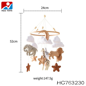 Mobile per Culla Neonato con Coniglio all'Uncinetto, Orso Bruno, Elementi del Regno Animale e Nuvole, con Stelle in Legno, Luna e Nuvole, Campanello Morbido per la Cameretta - Product Image 5
