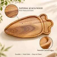 Plateau en bois d'acacia et carotte pour service de table, plateau de rangement écologique pour cuisine