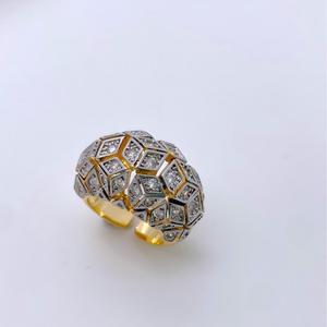 Chunky Big Gold and <strong>Silver</strong> Dual Tone Plated Full Zircon Geometric <strong>Statement</strong> <strong>Ring</strong> Personality Hollow Hexagonal <strong>Ring</strong> Wholesale - Product Image 2