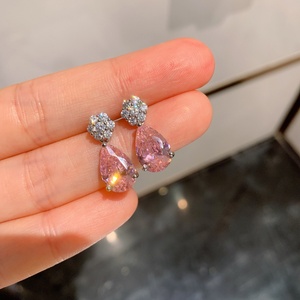 Dainty Eco-friendly Copper Water Drop Shape Pendant and <b>Earrings</b> <b>Set</b> 8*12MM Pink Cubic Zirconia Jewelry <b>Set</b> for Everyday Wear - Product Image 5