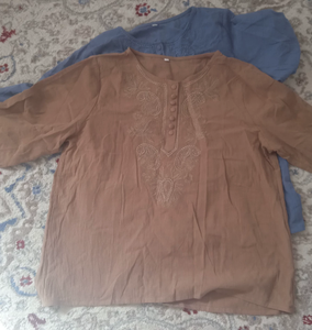 Abbigliamento Donna <span class=keywords><strong>M</strong></span>-2XL, Camicetta Estiva in Stile Etnico Vintage con Ricami in Cotone e Lino, Collo Tondo, Manica Corta, Top Largo, Blusas Mujer - Product Image 6