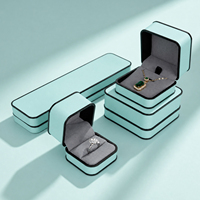 Boîte à bijoux Zebopak, fournisseur, cuir bleu aqua, finition noire, coins arrondis, empilable, pour bagues et colliers, ensemble multi-tailles