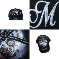 Casquette de baseball noire OEM 5 panneaux unisexe en coton avec visière étoilée, broderie 3D personnalisée, logo croix en strass et doublure satinée G5 NFC