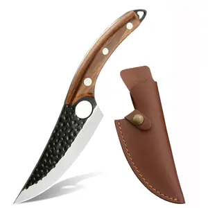 Xingye-cuchillo de cocina curvo con Logo personalizado para caza al aire libre, cuchillo de hueso de 6 pulgadas con funda de PU