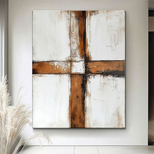Decoración religiosa hecha a mano Beige marrón abstracto Jesús pintura versículo de la <span class=keywords><strong>Biblia</strong></span> regalo cristiano Cruz arte de la pared - Product Image 5