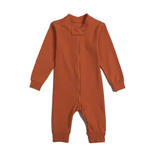 High Quality Bamboo Baby Romper Full Long Sleeve Baby Boy Clothes Jumpsuit Polo Romper New Born Baby Girls Zipper Pajamas