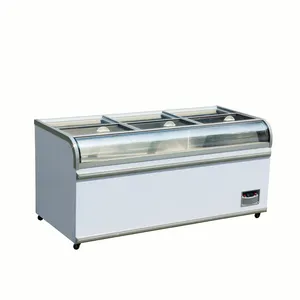 Commercial Island Refrigerator Display Type Chest Freezer Open Top Beverage Cooler For Seafood