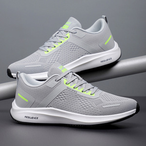 Zapatos Deportivos de Malla Resistentes con Cordones, Punta Redonda, Entresuela Transpirable de EVA, Suela de Goma, para Todas las Temporadas, Color Gris con Detalles en Verde Neón - Product Image 4