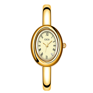 Vintage Oval Gold <b>Bangle</b> Watch for Women with Roman Numerals Diamond Set Dial Integrated Quartz Watch - Product Image 6