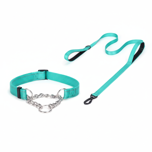 Cadena y juego Haoyueer de acero inoxidable, collar de martingala con reflectante, correa de perro de doble asa de 5 pies acolchada, ajustable para - Product Image 1