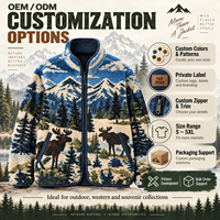 Jaket Fleece Luar Ruangan Jacquard Motif Satwa Liar Pria, Jaket Musim Dingin Hangat Beritsleting Penuh Sherpa, Label Pribadi OEM ODM, Pemasok Pakaian Grosir