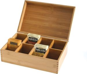 Organisateur de <span class=keywords><strong>rangement</strong></span> rectangulaire en bambou à 8 sections pour thé, maquillage et bijoux, avec 8 compartiments, design moderne pour outils - Product Image 2