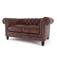 Modernes Englisches Leder-Chesterfield Quadratisches 3-Sitzer Gestepptes Sofa Wohnzimmermöbel für Villen Schulen Keller