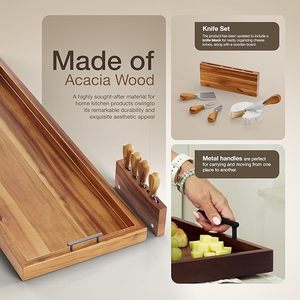 Planche de service et de découpe en bambou, grande et épaisse, pour charcuterie, avec porte-couteaux et tiroirs pour ustensiles - Product Image 2