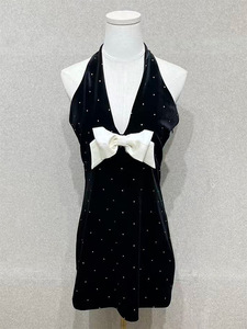 Vestido Mini Elegante de Fiesta Formal para Mujer con Cuello Halter, Corte A, Cintura Natural, Transpirable, Ligero, de Lujo, con Lazo y Pedrería Hotfix - Product Image 3