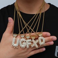 Hip Hop Iced Out Bling Cubique A-Z Goutte À Goutte Couronne Zircon Lettres Colliers & Pendentif Chaîne Pour Hommes Bijoux avec Chaîne De Corde