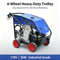 Nettoyeur haute pression électrique 110V 3kW, mobile, industriel, chariot à 4 roues, corps en acier inoxydable, garantie 1 an, vente en gros
