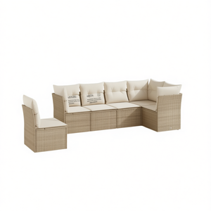 Poly Rattan <b>Garden</b> <b>Sofa</b> Set Beige 6 Seater Outdoor Furniture Contemporary Design Comfortable <b>Garden</b> Set - Product Image 1