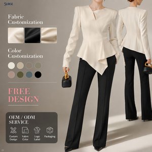 Camicetta da donna personalizzata in spandex e poliestere, a maniche lunghe, con <span class=keywords><strong>spalle</strong></span> strutturate, scollo con taglio, orlo asimmetrico a peplum, vestibilità regolare - Product Image 1