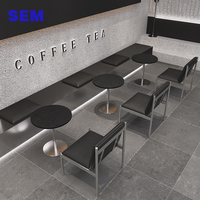 Sedia Moderna SEM Rivestita in Pelle Nappa Ecologica, Set Tavolo da Pranzo in Acciaio Inossidabile e Legno Massello, Arredamento per Caffetteria