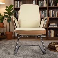 Chaise d'attente confortable en cuir bicolore avec structure cantilever en métal poli, chaise fixe pour invités, idéale pour les bureaux, les halls d'accueil et les zones de réception