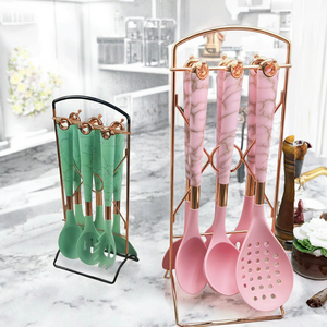 Juego de utensilios de cocina de silicona antiadherente de 7 piezas con mango recubierto, espátula, pala y soporte de almacenamiento, venta al por mayor - Product Image 2