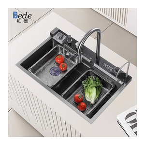 <span class=keywords><strong>Éclairage</strong></span> DEL à cascade pour <span class=keywords><strong>évier</strong></span> de <span class=keywords><strong>cuisine</strong></span> Smart 304 en acier inoxydable avec robinet et lave-gobelet noir - Product Image 3