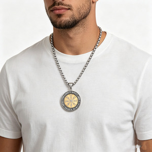 yunnique Vintage Nordic Viking Stainless Steel Pendant Rune <b>Compass</b> 360 Degree Rotating Unisex Necklace Gift - Product Image 4