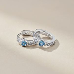 Dylam Tiny Women Girls Fine Jewelry Dress up S925 <b>Silver</b> Rhodium Plated Diamond Sapphire Heart Shape 5A Zirconia <b>Hoop</b> Earrings - Product Image 4