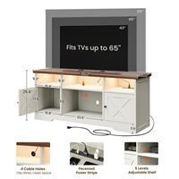 Meuble TV style farmhouse avec éclairage LED RGB et multiprise intégrée, console multimédia de 59 pouces avec armoires à portes en X pour téléviseurs jusqu'à 65 pouces.