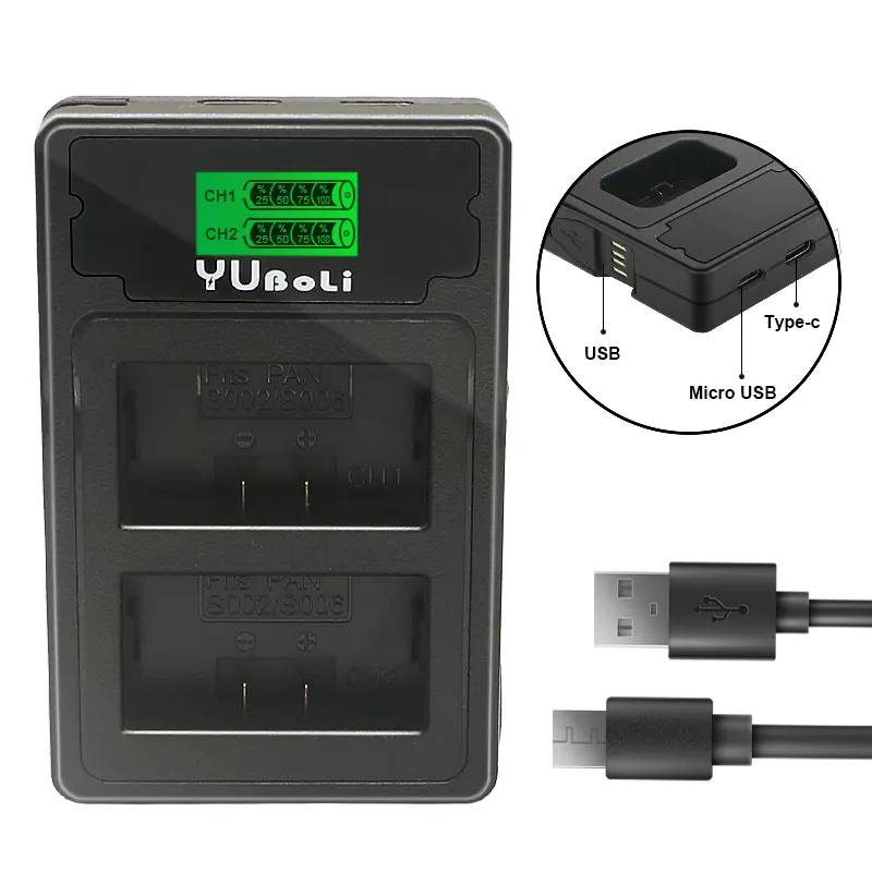 YUBOLi CGA-S006 S006 S002 DMW-BMA7 S006A CGR-S006E CGAS006 LCD USB Chargeur pour Panasonic DMC-FZ7 FZ8 FZ18 FZ28 FZ35 FZ50 FZ38