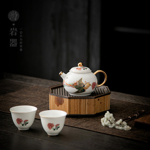 Théière en porcelaine blanche Shangyan Dehua, motif Phénix, forme Xishi, avec couvercle, théière à main - Product Image 3