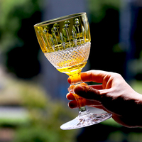 Verres à vin jaunes en cristal taillés à la main de style bohème, verres à pied et à base taillés, décoration de bar à domicile, 250 ml