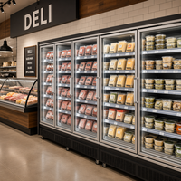Vitrine réfrigérée verticale commerciale à refroidissement par air pour épicerie, produits laitiers et aliments frais, avec étagères réglables