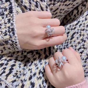 Heavy Industry's Exquisite Hong Kong Style 7-6mm Natural Pearl Earrings Flawless <b>Ribbon</b> Bow Design Pure <b>Silver</b> Thick Version - Product Image 4