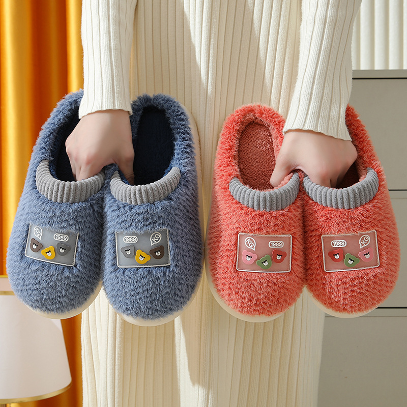 New Plush Cotton Slipper Women Winter Home Shoes Thick Bottom Couples Warm Slippers