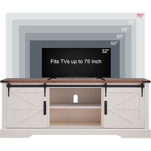 Grand meuble de télévision rustique en bois pour centre de divertissement de ferme avec <span class=keywords><strong>porte</strong></span> de grange <span class=keywords><strong>coulissante</strong></span> Longue armoire de console multimédia pour le salon de la maison - Product Image 3