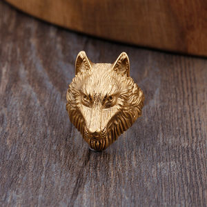 Fabrik Großhandel Cool Herren 18 Karat vergoldet Edelstahl Wikinger <span class=keywords><strong>Wolf</strong></span> Kopf Fingerring für Männer HipHop Retro Tiers chmuck - Product Image 4