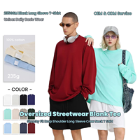 Kaos Oblong Pria Oversize Drop Shoulder Lengan Panjang 235GSM 100% Katun Streetwear Kerah Bulat Custom Logo OEM ODM Grosir
